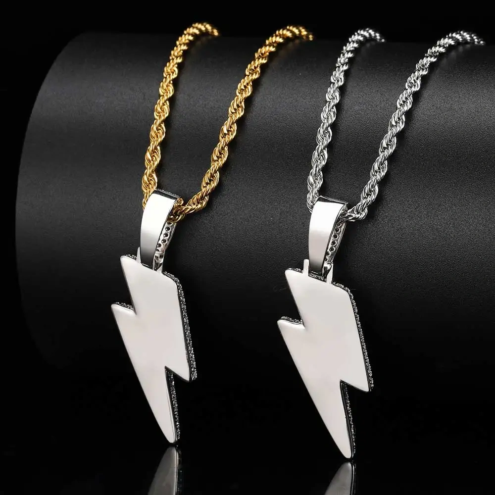 Hip Hop Rapper Rock For Men High Quality Iced Out Zircon Lightning Jewelry Pendants Necklace