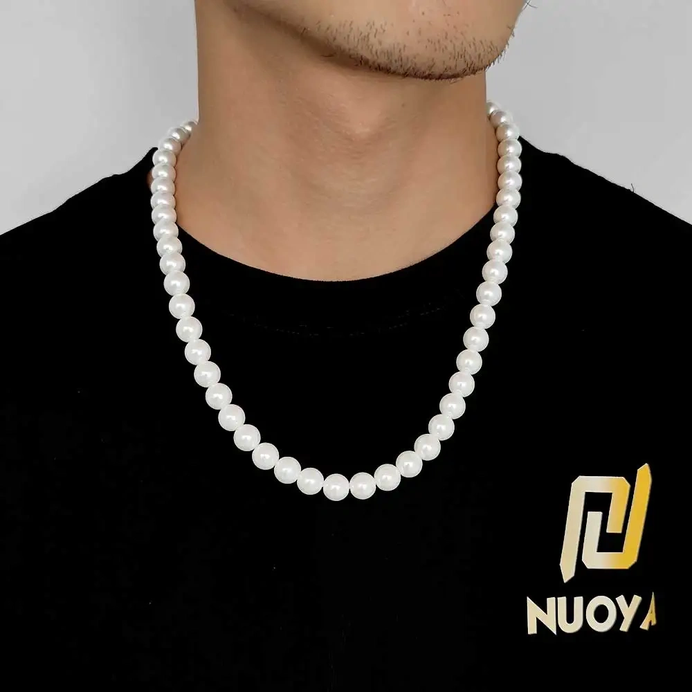 Trendy Round Beaded Pearl Men White Necklaces Wholesale Fashion High Quality Jewelry