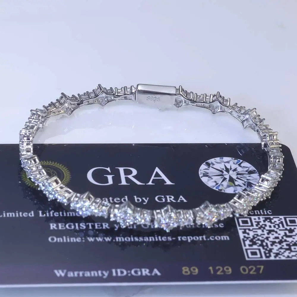 Hiphop Jewelry Iced Out VVS Diamond Flower Shape Tennis Chain 925 Sterling Silver Moissanite Tennis Chain Women's Bracelet
