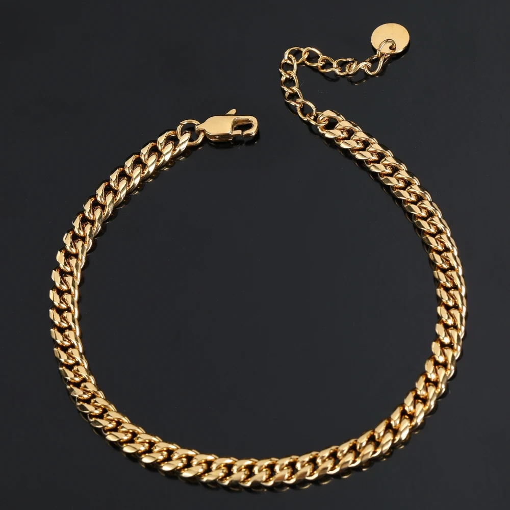 Hip Hop Stainless Steel 18K Plated Gold Anklet Cuban Link Chain For Women Gift Bling