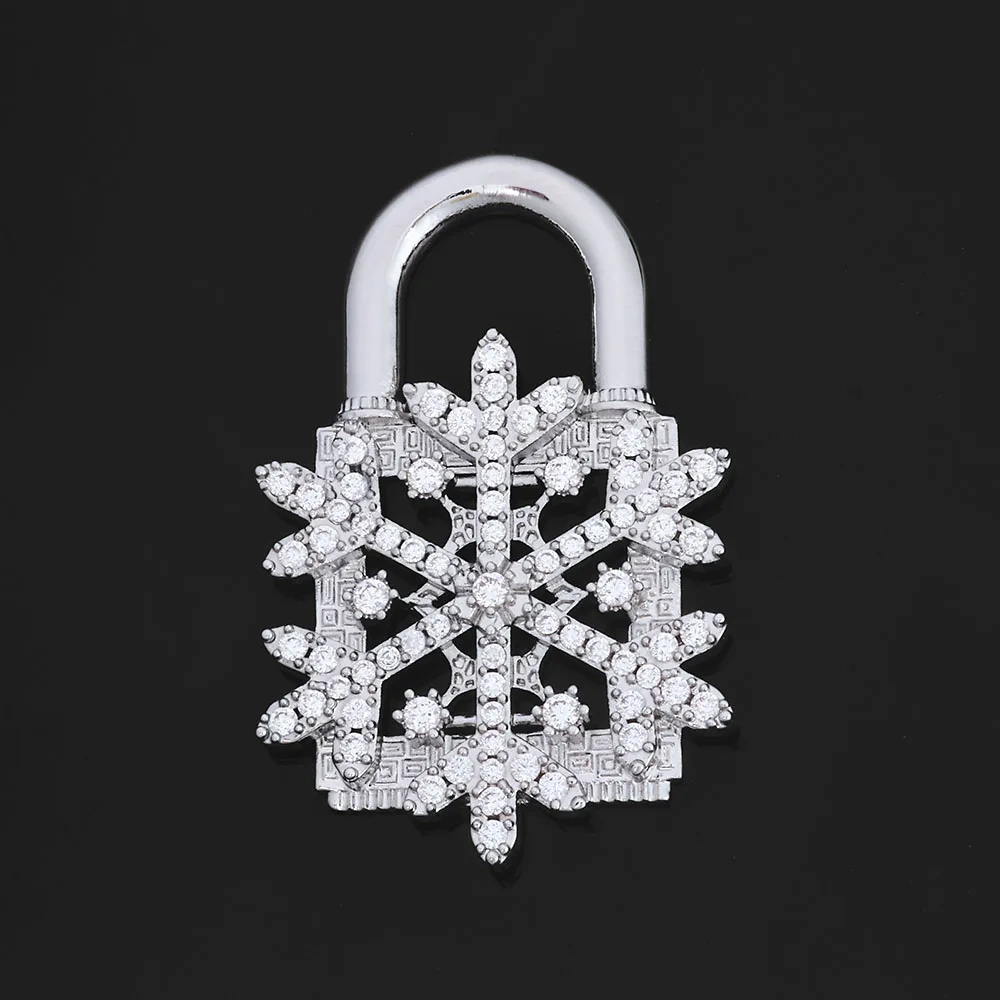 ESKEEM Iced Out Diamond Snowflake Pendant Necklace with Fine Chain for Women Keybox Padlock Design Charm Pendant Fashion Jewelry