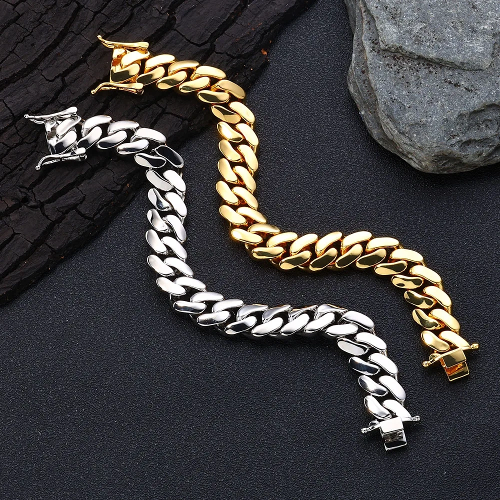 Hip Hop Jewelry 15mm Width 18k Gold Plated Classics Cuban Link Chain Smooth Miami Chunky Necklaces for Men Women