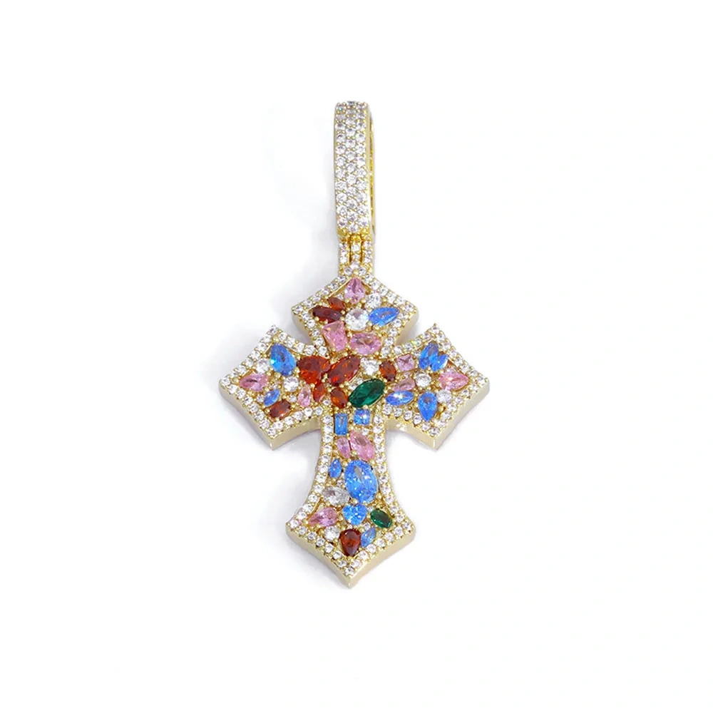 ESKEEM Custom Colorful Zircon Iced Out Cross Pendant for Women High Quality Multi Color Diamond Pendant Hip Hop Rappers Jewelry