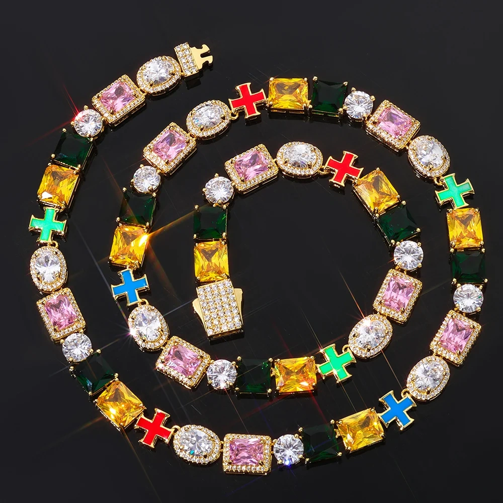 ESKEEM Iced Out Multi Gemstone Necklaces for Women Men Mixed Shape Colorful Gems Collection Necklace Fashion Hip Hop Jewelry ﻿