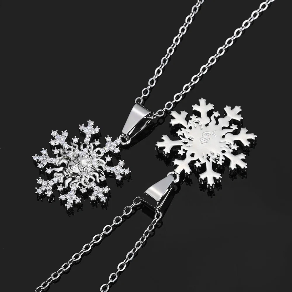 ESKEEM Customized Snowflake Hollow Design Dazzling Zircon Pendant Christmas Day Silver Plated Pendant Necklaces for Women Gifts
