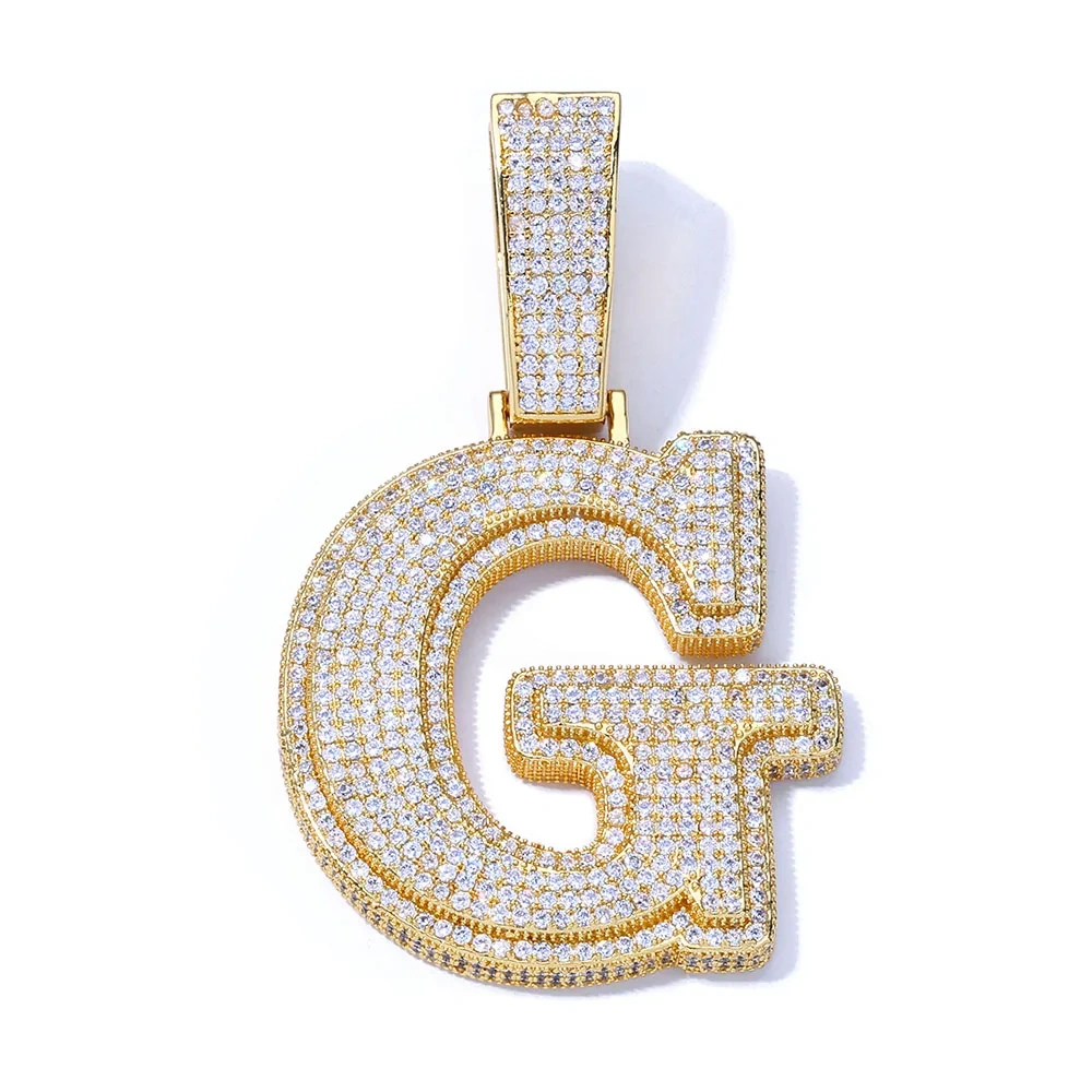 Hip Hop Jewelry Custom Name Pendant Capital 18K Gold Plated Full Iced Out Letter Pendant Necklace For Women Man