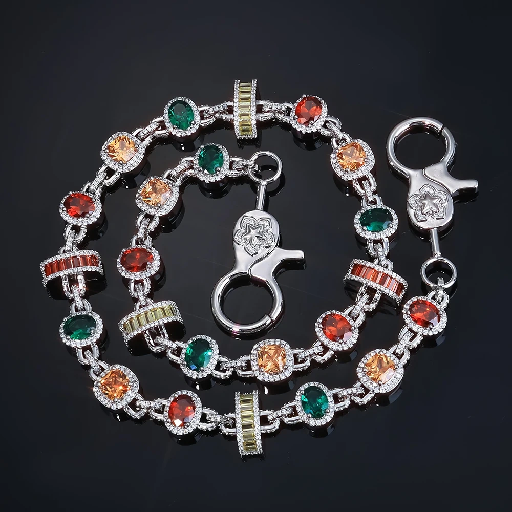 ESKEEM New Arrival Hip Hop Jewelry Colored Zircon Waist Chain Geometric Design Wallet Jeans Link Keychains for Women