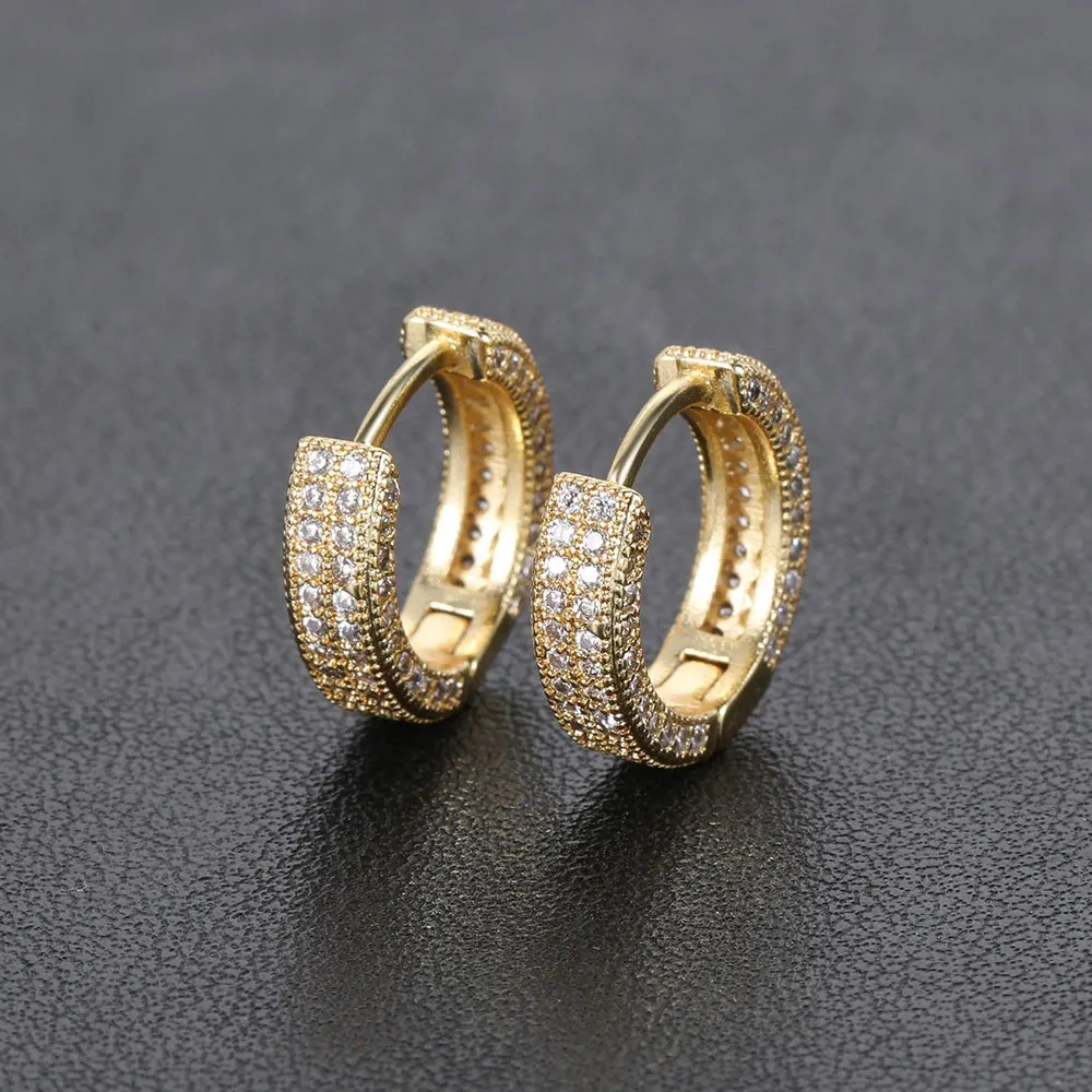 Hip Hop Personalized Iced Out Earrings for Girl Double Cubic Zirconia Hoop For Stud Men Women Rock Jewelry Birthday Gift