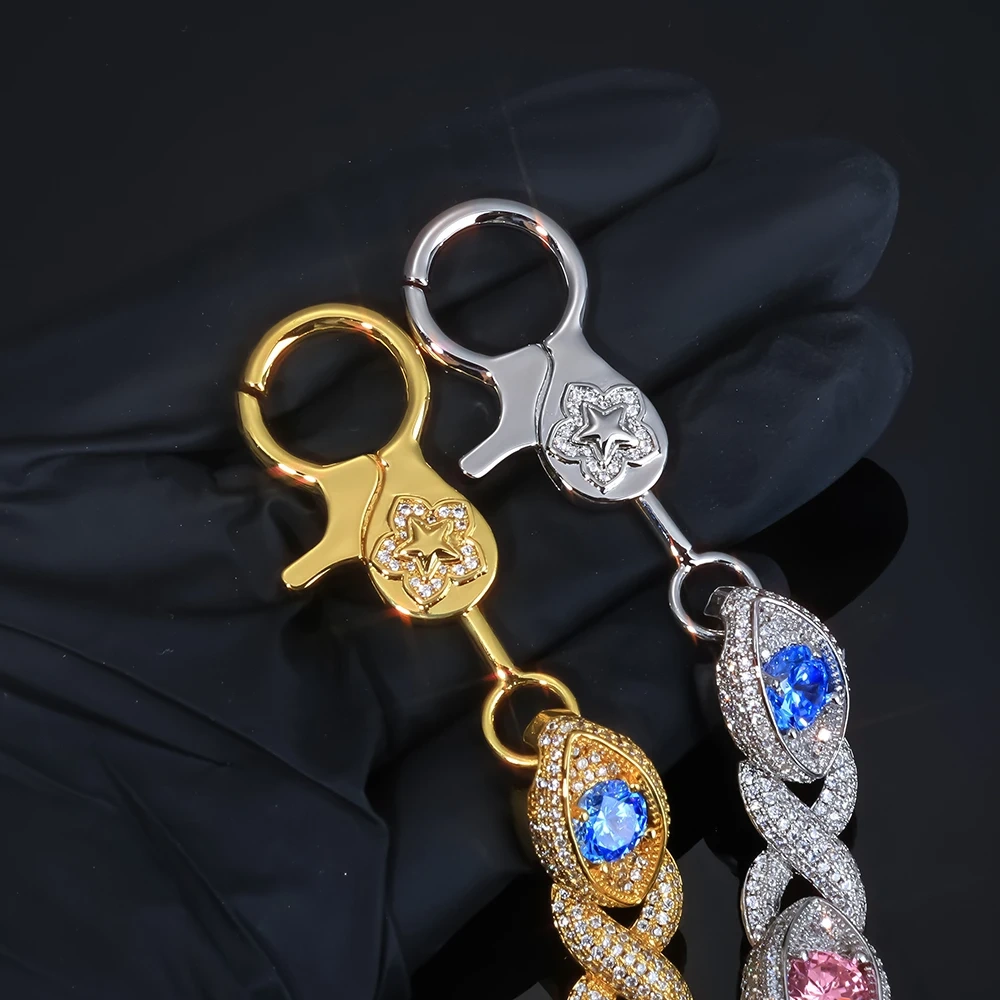 ESKEEM Custom 15mm Colorful Eye Shape Infinite Cuban Link Keychain Hip Hop Jewelry Iced Out Jeans Pocket Belt Chains for Women