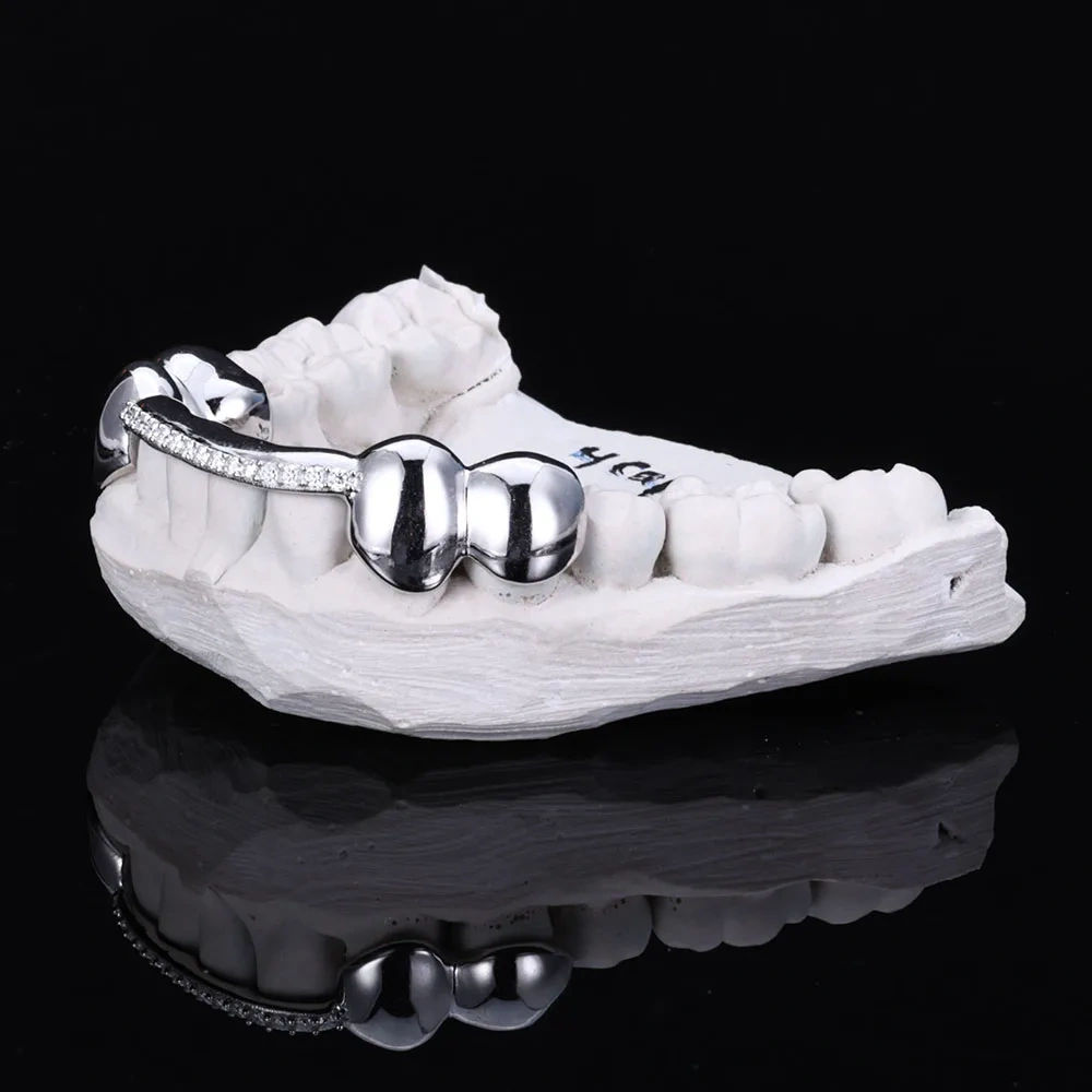 Custom Sterling Silver Grillz With VVS Center 1Row Diamond Tooth Grillz High Quality for Your Teeth Hip Hop Christmas Accessory