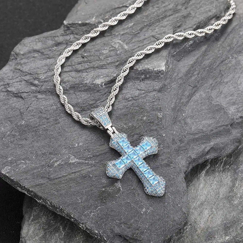 Hip Hop Iced Out Cubic Zircon CZ Pendant Necklace Bling Cross Rapper Rock Fashion Jewelry For Women