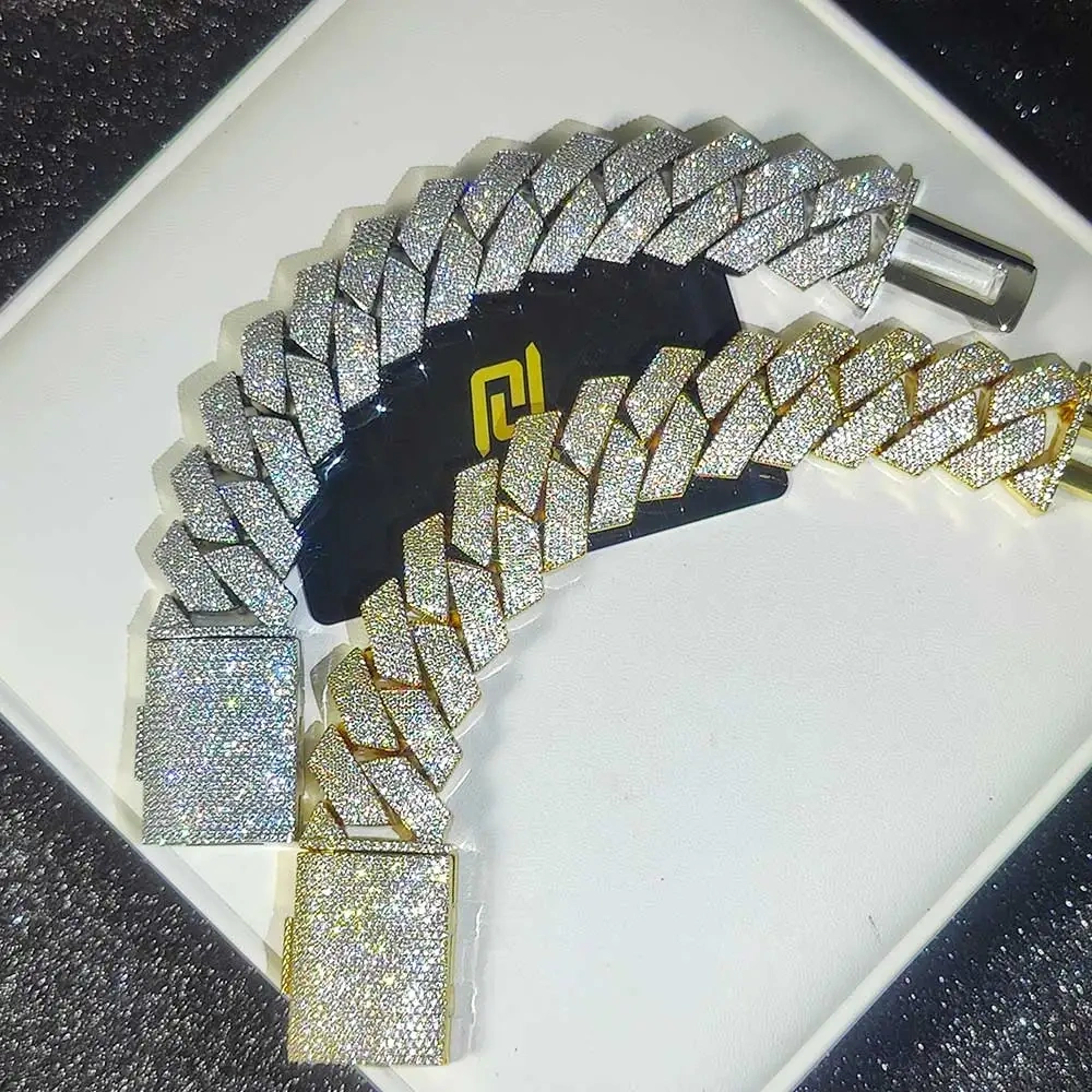 Mens Cuban Link Chain Bracelet Gold Plated Bling Miami Cuban Prong Set Diamond Bracelet for Men 25MM Iced Out Hip Hop Jewelry ﻿