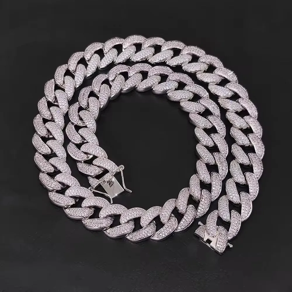Fashion Hip Hop 18mm 3 Rows Iced Out Two Color Diamond Plated White Gold Miami Cuban Chunky Link Chain Necklace ﻿