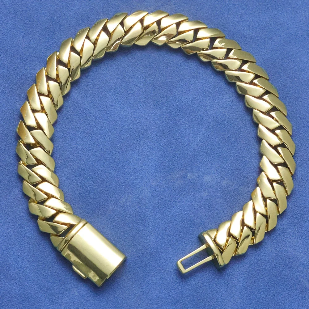 ESKEEM Hip Hop 12MM S925 Silver Solid Filled Monaco Chain Real 14k Gold Plated Miami Cuban Link Choker Necklace Men's Jewelry