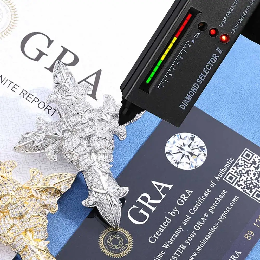 Iced Out Jewelry Hip Hop Style Solid 2.5" Tall Custom 925 Sterling Silver Cross VVS Moissanite Diamond Pendant