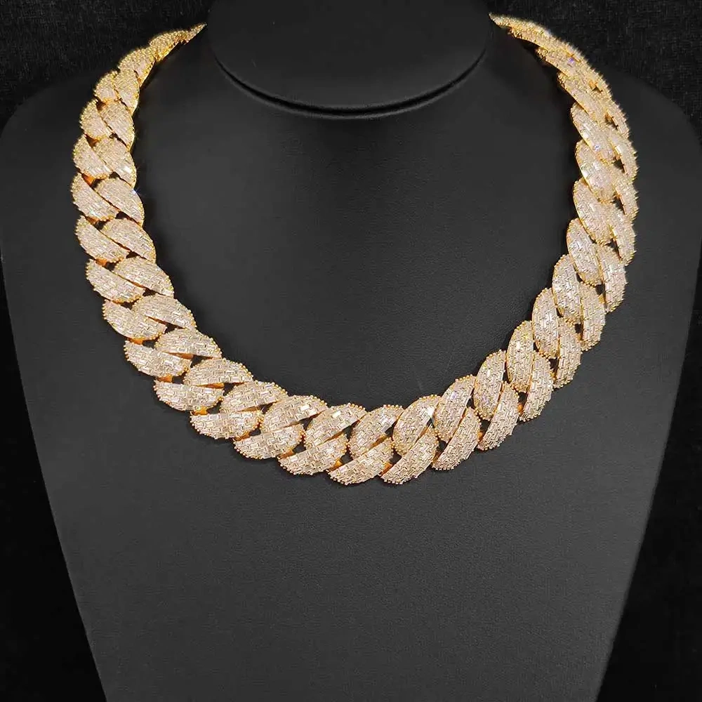 Hip Hop Jewelry 24mm 4 Rows Rectangle CZ Cuban Link Chain 18k Gold Plated Miami Iced Out Cuban Link Necklace For Men Gift
