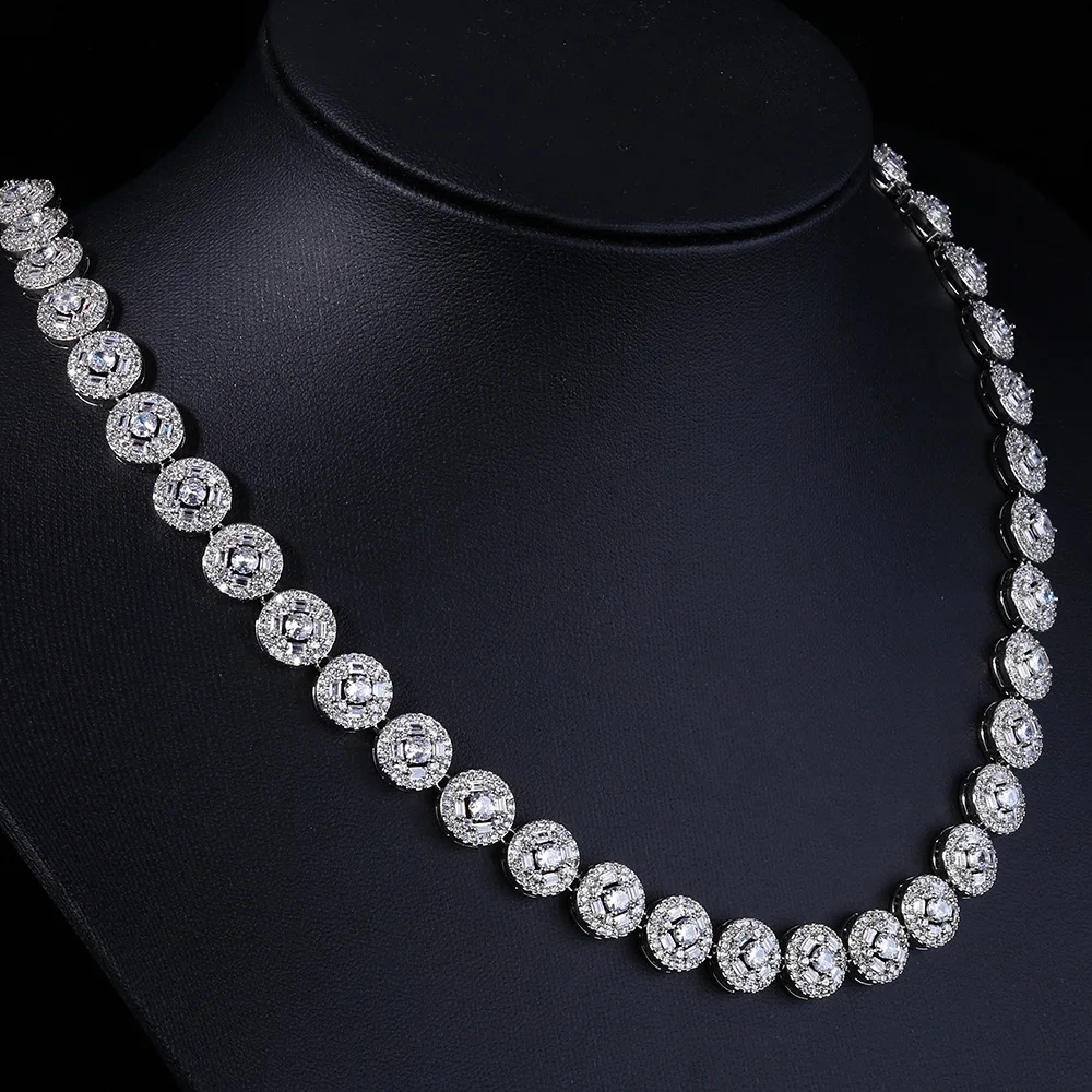ESKEEM Bling T Square Mixed Inlay Tennis Necklace Men Women Hip Hop Jewelry White Gold Plated Rhodium 5A Cubic Zirconia Chain