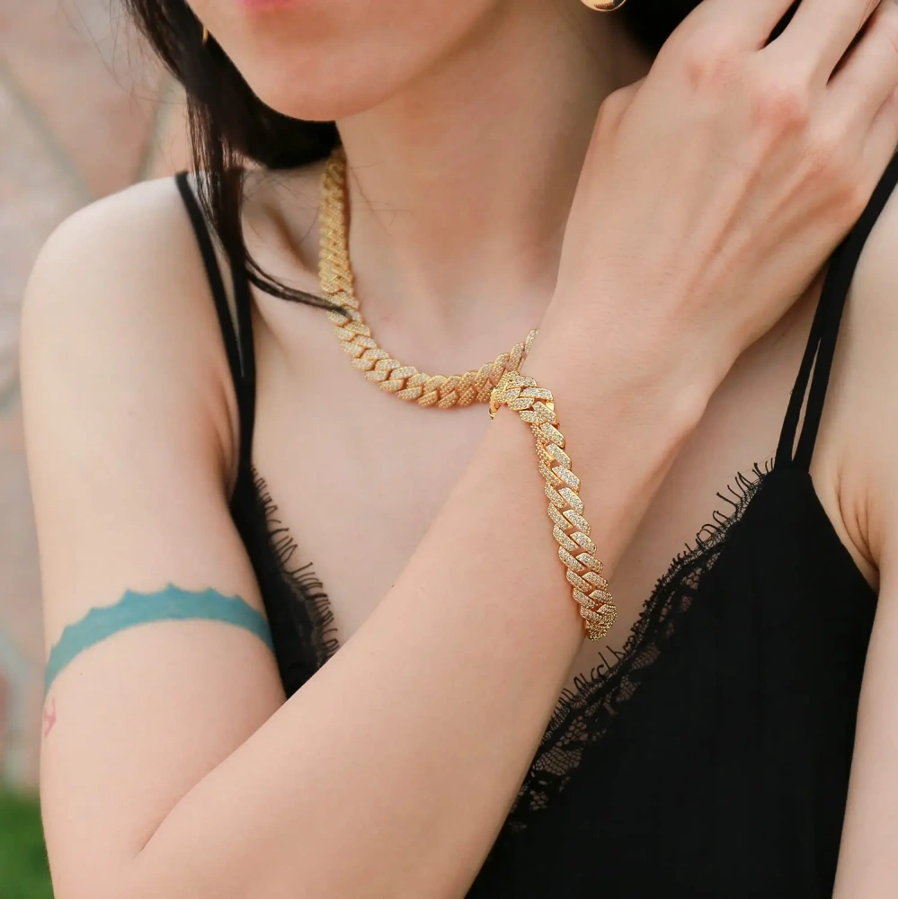 14mm Bling Iced Out Cuban Zirconia Cuban Miami Prong Link For Women Men Hip Hop Street Bracelets Jewelry