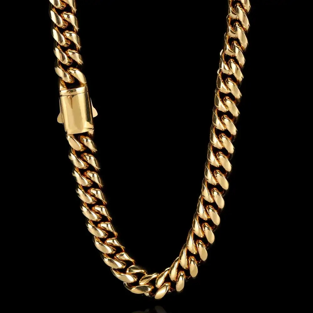 Hip Hop Stainless Steel Necklace 8/10/12/14MM Snap Clasp Men Miami Cuban Chain Necklace Jewelry For Girls Gift Free Laser Logo