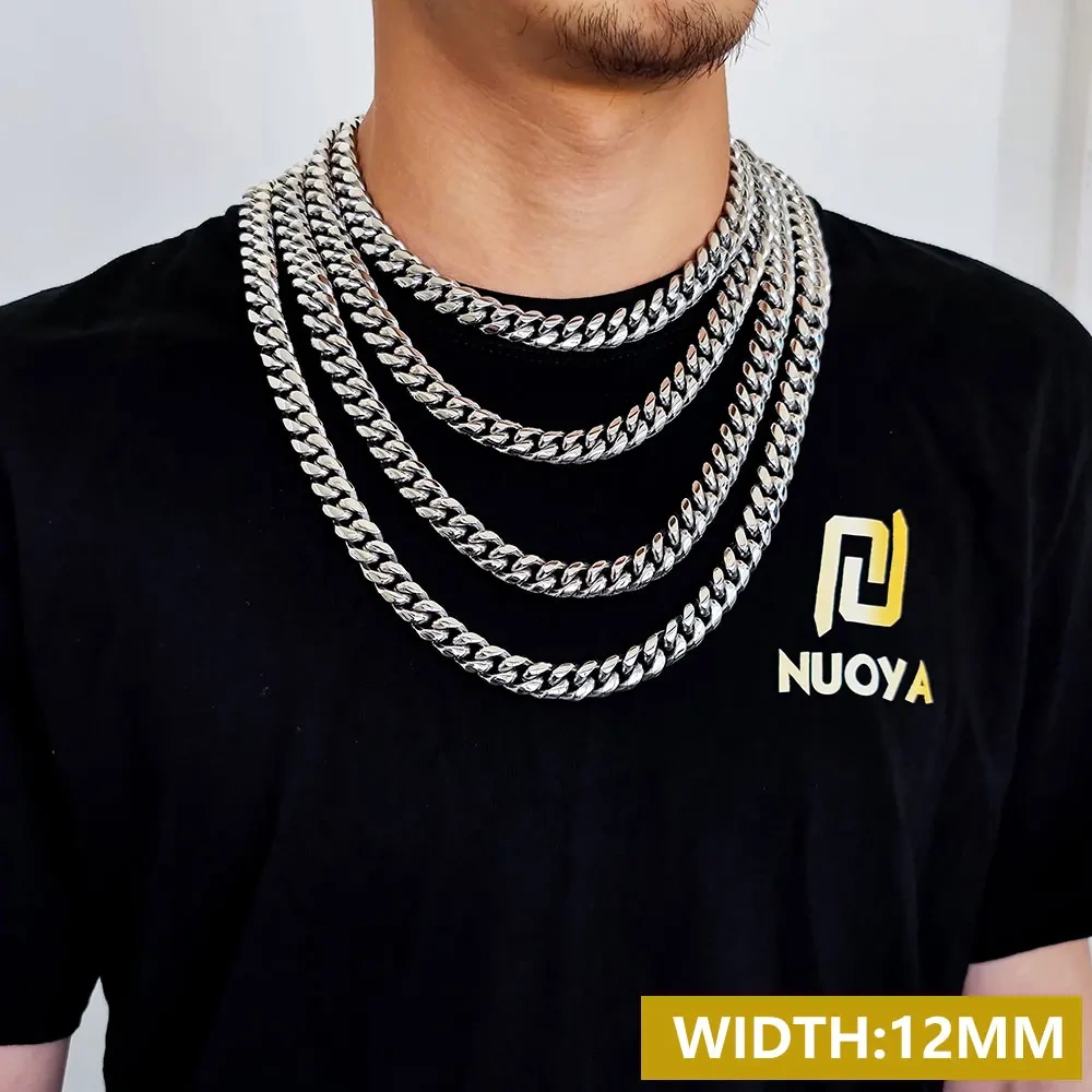 Hip Hop Men's 8/10/12/14/16mm Stainless Steel Necklace Miami Cuban Link Chain Fashion Jewelry Free Custom Logo