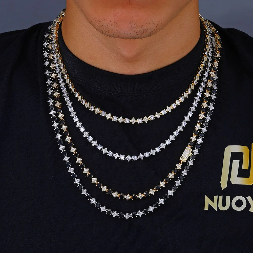 Hip Hop Jewelry Bling Iced Out Cut Star Tennis Chain Black White 5A CZ Diamond Tennis Necklace Best Couple Gift For Women