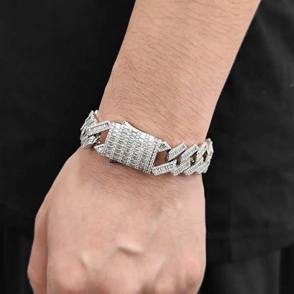 18/19MM Thick Mix Baguette Iced Out Cuban Link Chain Rapper Hip Hop Jewelry CZ Diamond Chain Necklace For Men