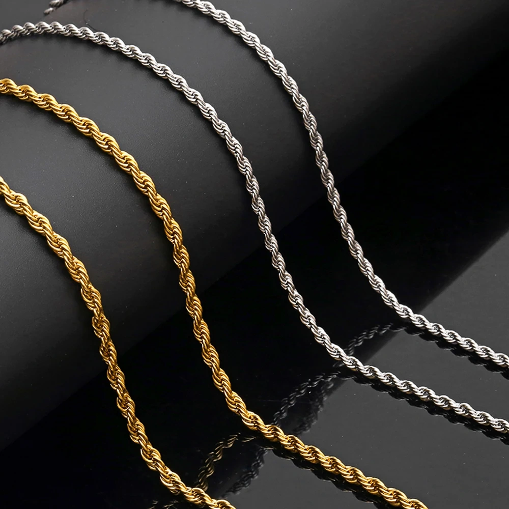 2mm 3mm 4mm 5mm Stainless Steel Vermeil Plated Rope Chain Necklace Bulk Twisted Rope Chain For Women