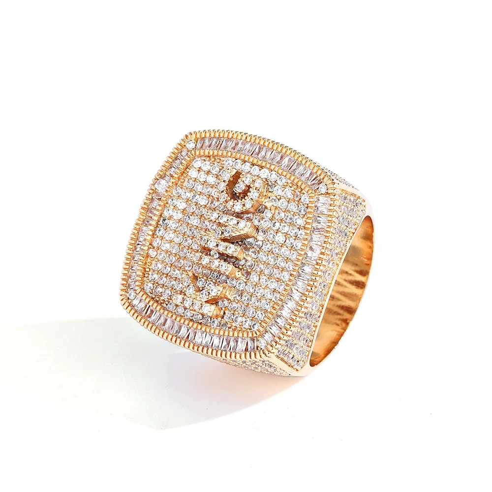 Hip Hop Jewelry Personalised DIY Name Letter Alphabet Ring Square Shape CZ Rings Charms Bling Trendy for Women Man