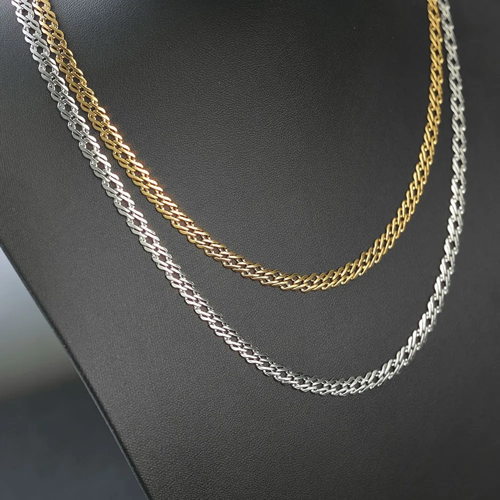 ESKEEM Hip Hop 4mm Stainless Steel Chain Necklace Steel Cuban Link Style Bling Fashion Jewelry