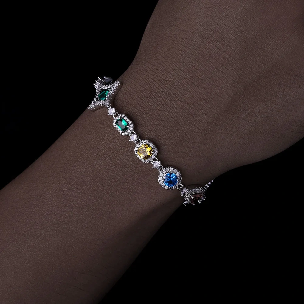 High Quality Hip Hop Jewelry Fashionable Star Iced Out Necklace Multicolor Zircon 10mm Brass Chain Necklace for Women Gift ﻿
