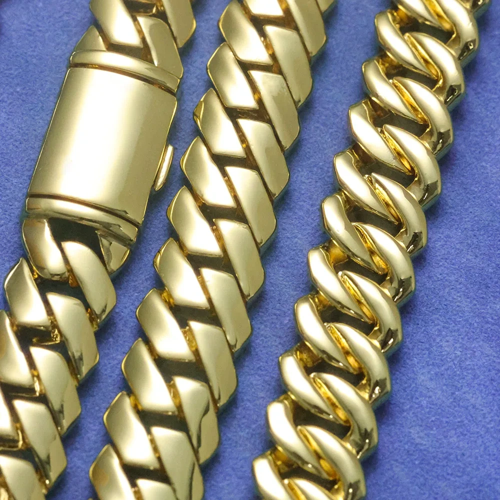 ESKEEM Hip Hop 12MM S925 Silver Solid Filled Monaco Chain Real 14k Gold Plated Miami Cuban Link Choker Necklace Men's Jewelry