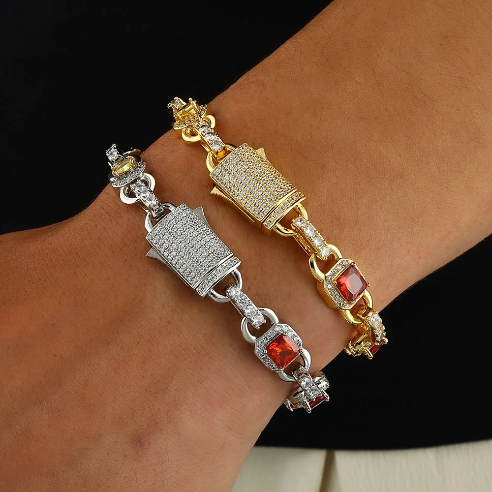The Latest Colorful Zircon Bracelet Women's Jewelry Fashion 18K Plated Gold Pink/Red/Yellow Diamond Bracelet Fine Jewelry
