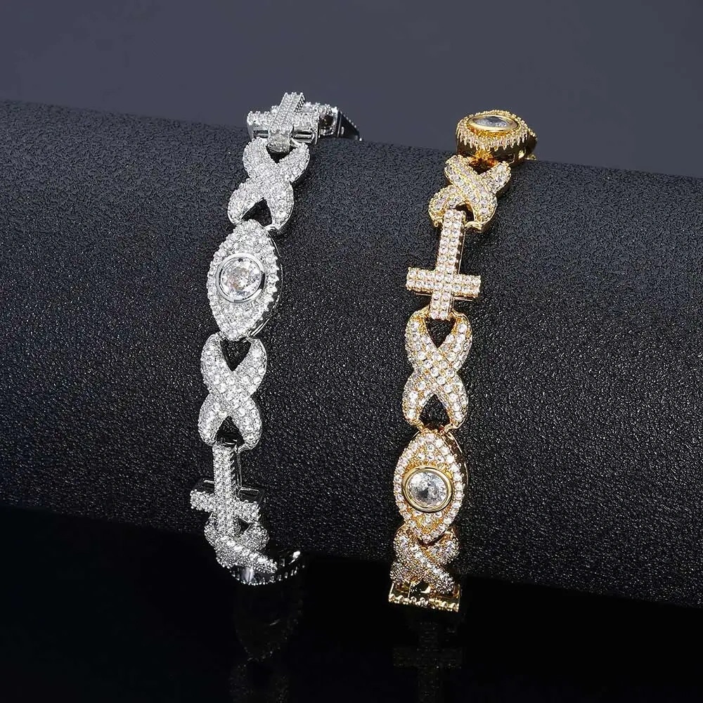 Fine Jewelry Devil Eye Jewelry 8mm Hip Hop Rock Infinite Cross Cuban Link Chain Bracelet Iced Out CZ Bling Women Bracelets