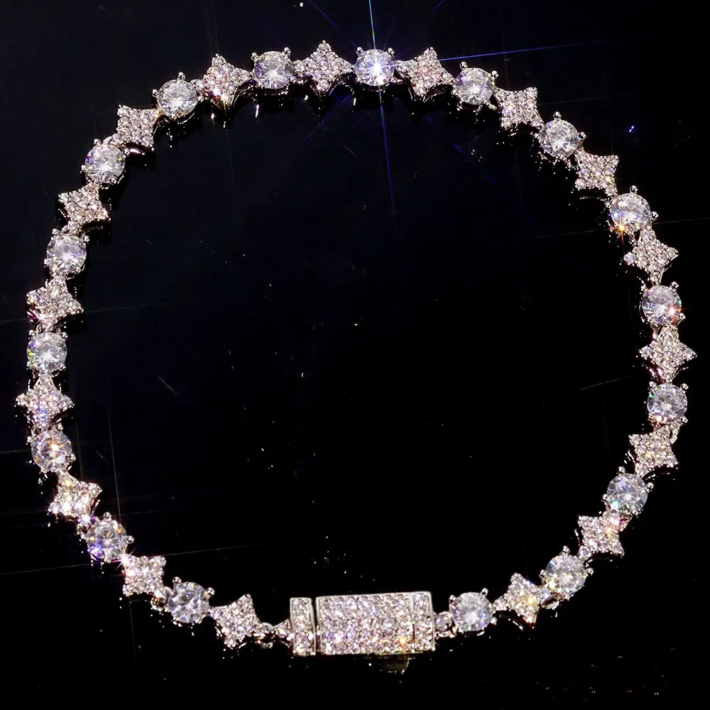 Light Luxury Hip Hop Cubic Zirconia Cross Tennis Bracelet for Man Women High Quality Sun Star Tennis Bracelets  Jewelry