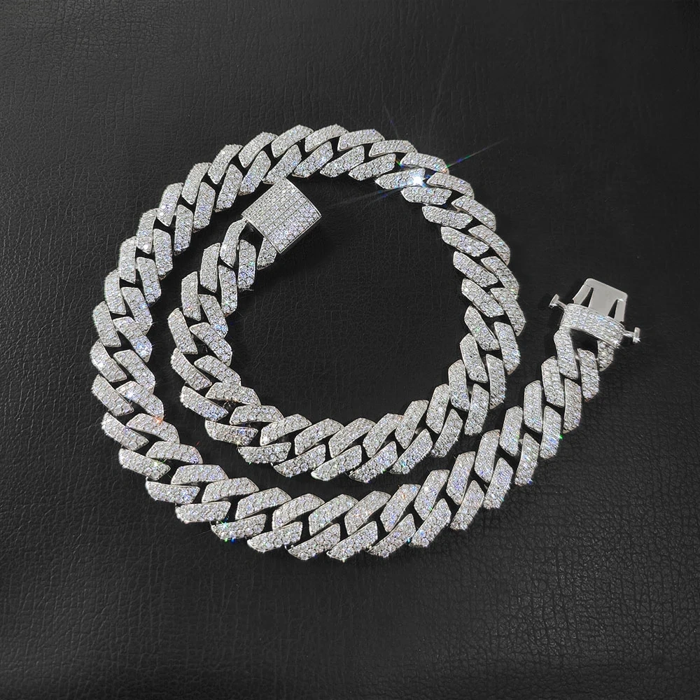 Hip Hop Jewelry 15MM Double-Row Iced Out Chain Necklaces Women 18K Gold/White Gold Plating Miami Prong Cuban Chain Necklace