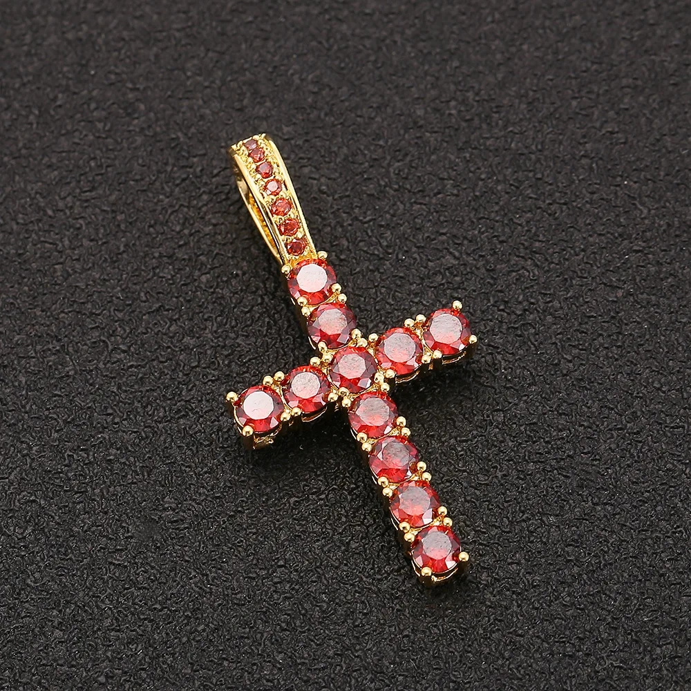 ESKEEM 18K Gold Silver Iced Out Diamond Cross Pendant Red Color Zircon Hip Hop Fine Cross Pendants for Men & Women