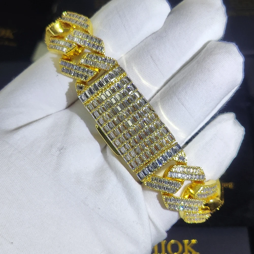 Hip Hop Two Stone 20mm Heavy Choker Necklace 2 Rows Iced Out Cz Prong Setting Cuban Link Chain For Women Men Fashion Jewelry