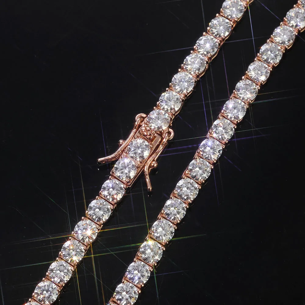 ESKEEM VVS Moissanite Tennis Bracelet Women Iced Out Round Brilliant Cut 925 Silver Rose Gold Plated Jewelry Gift for Party