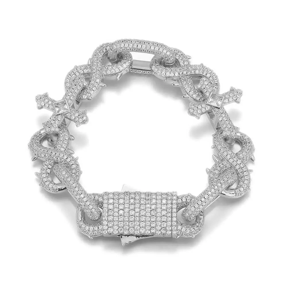 16mm Fine New Design Cross And Infinity Link Chain Hip Hop For Men Latest Style Fashion CZ Cuban Link  Necklace ﻿