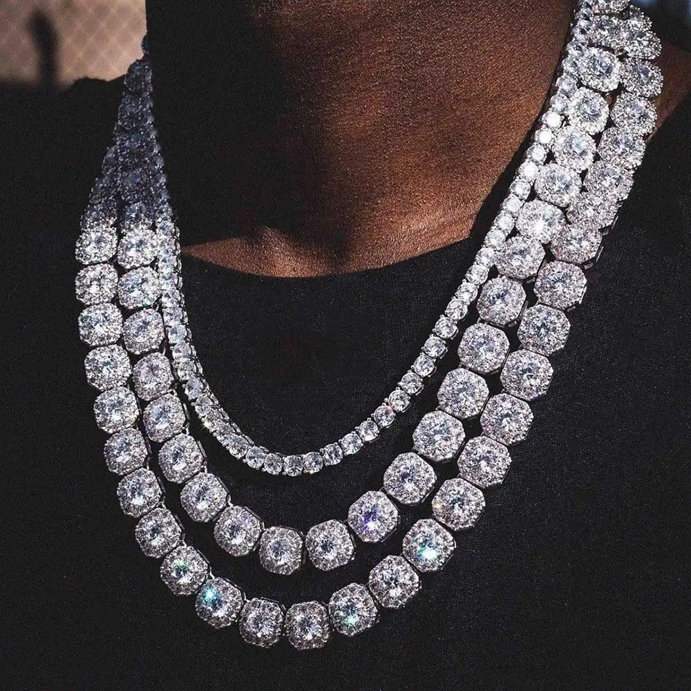 10/12MM Clustered Tennis Chain for Men Necklace Hip Hop Iced Out Zirconia Brass Rapper Rock Choker Jewelry