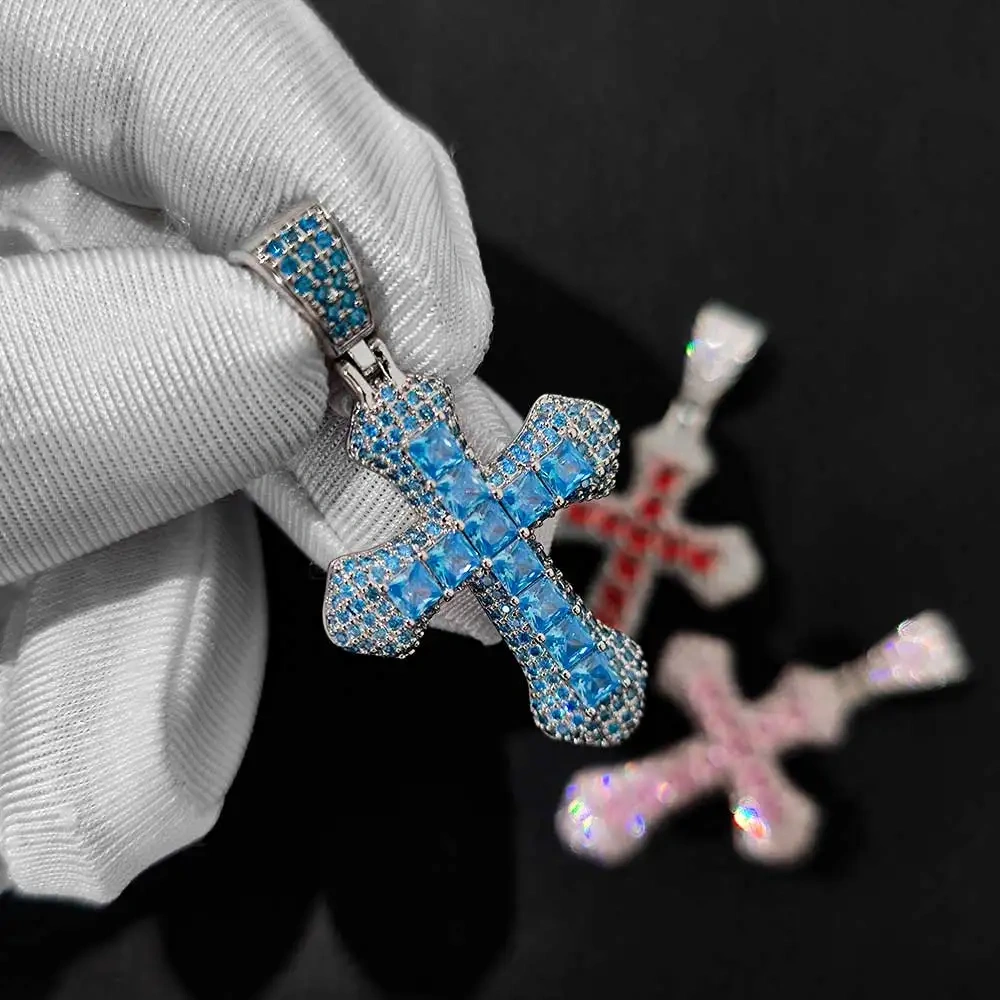 Hip Hop Iced Out Cubic Zircon CZ Pendant Necklace Bling Cross Rapper Rock Fashion Jewelry For Women