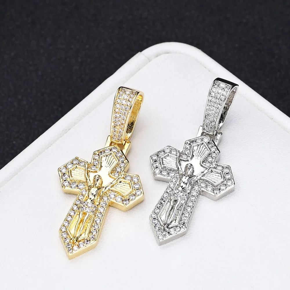 New Arrival Fashion Cross Jesus Christian Charms Pendant Iced Out 5A ZC Cross Pendant Necklace  Hot Selling Jewelry Gift