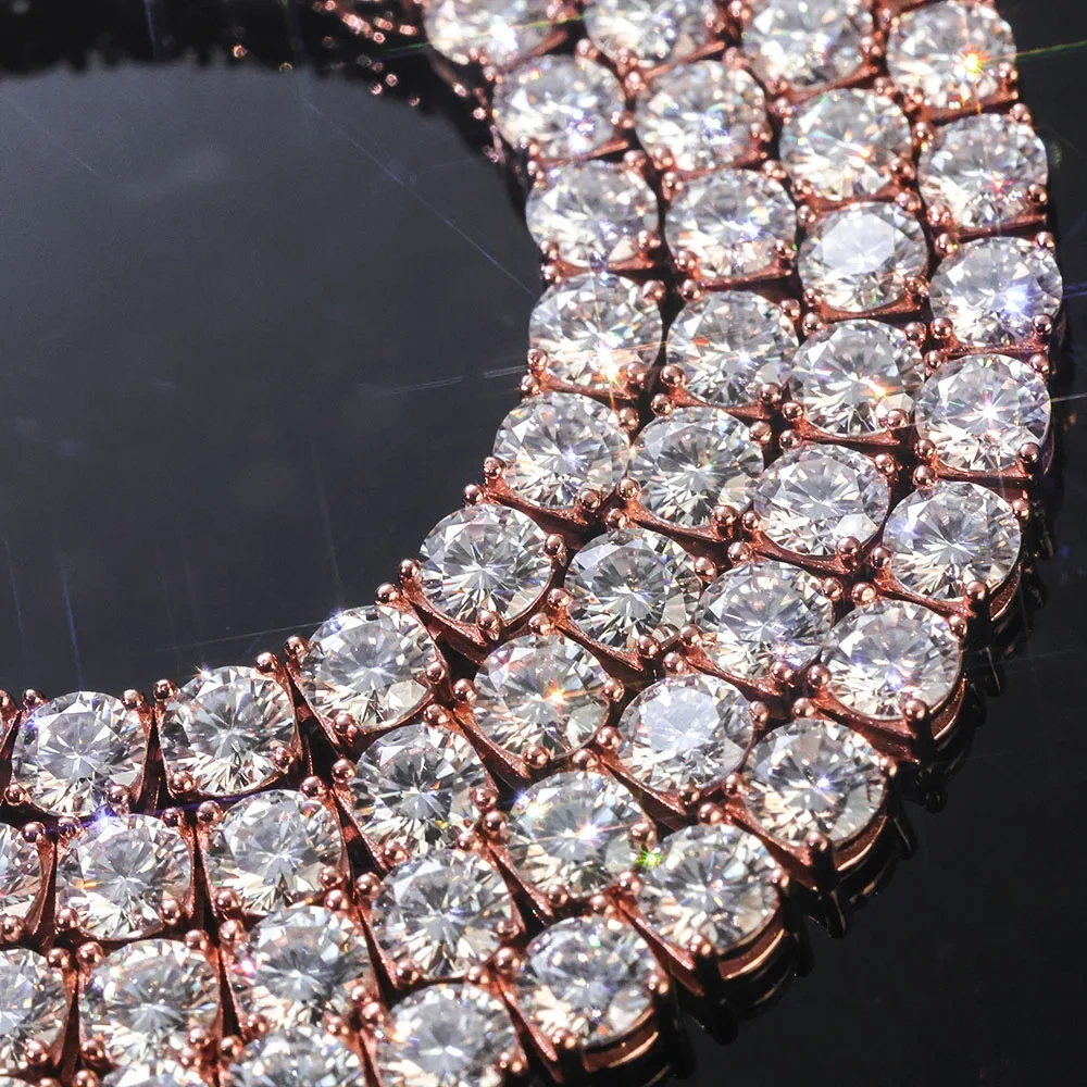 Sparkling VVS Moissanite Tennis Chain Necklace 925 Silver Rose Gold Plated Iced Out Round Cut Jewelry Gift for Women Anniversary