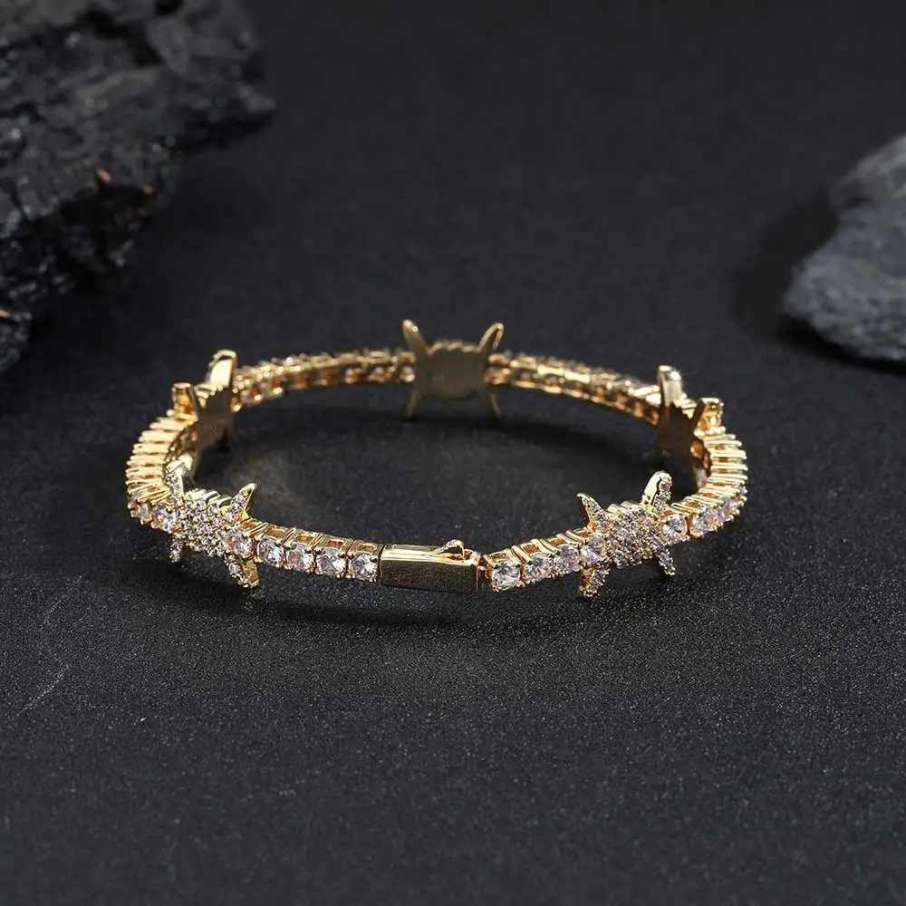 Hip Hop Jewelry Tennis Bracelet Bling CZ Cubic Zirconia Iced Out Thorn Tennis Chain Bracelet For Women Free Engrave Logo