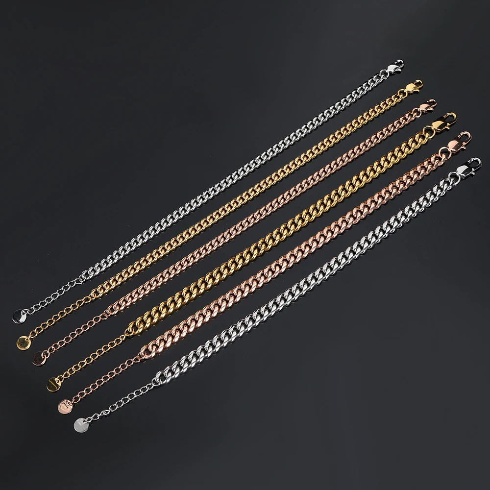 Hip Hop Stainless Steel 18K Plated Gold Anklet Cuban Link Chain For Women Gift Bling
