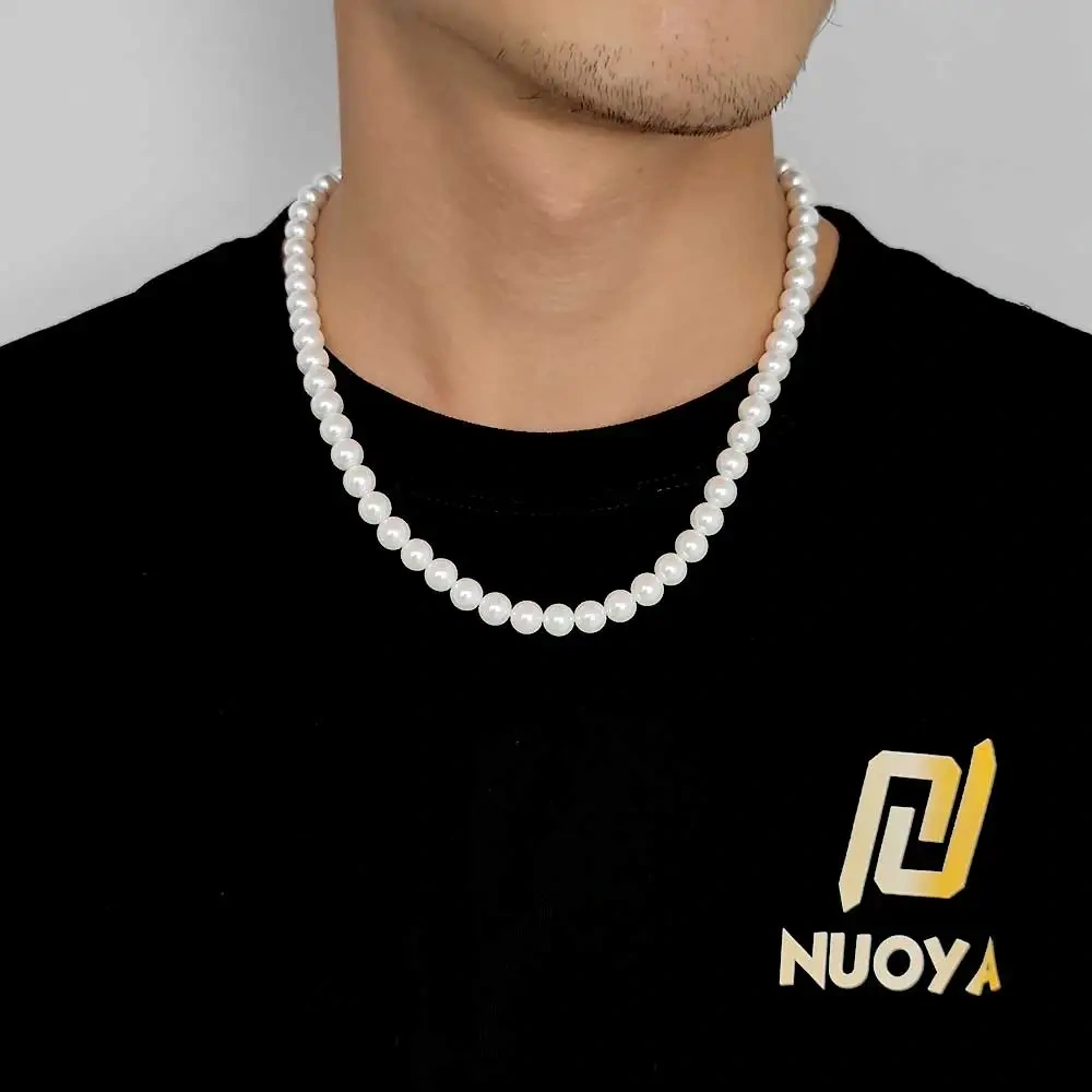 Trendy Round Beaded Pearl Men White Necklaces Wholesale Fashion High Quality Jewelry