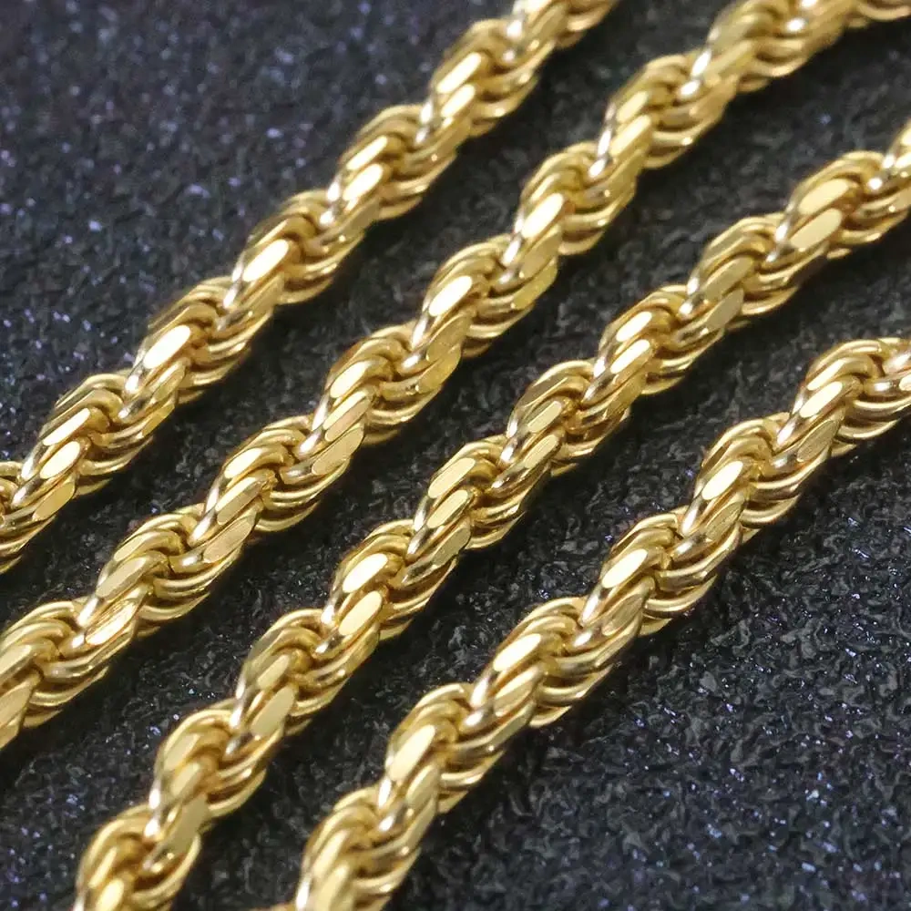 ESKEEM 3MM/5mm Men Women PVD 18k Gold Plated Rope Chain Fine Jewelry 925 Sterling Silver Twist Rope Chain Necklace for Gifts