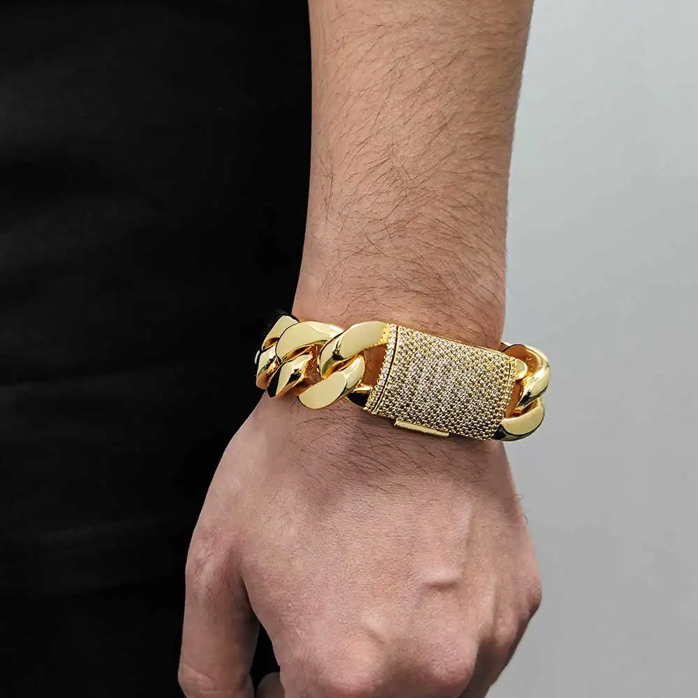 ESKEEM 8/10/12/14/22MM Heavy Miami Cuban Chain 18K Gold Plated Brass Necklace Diamond Cut Clasp Hip Hop Jewelry