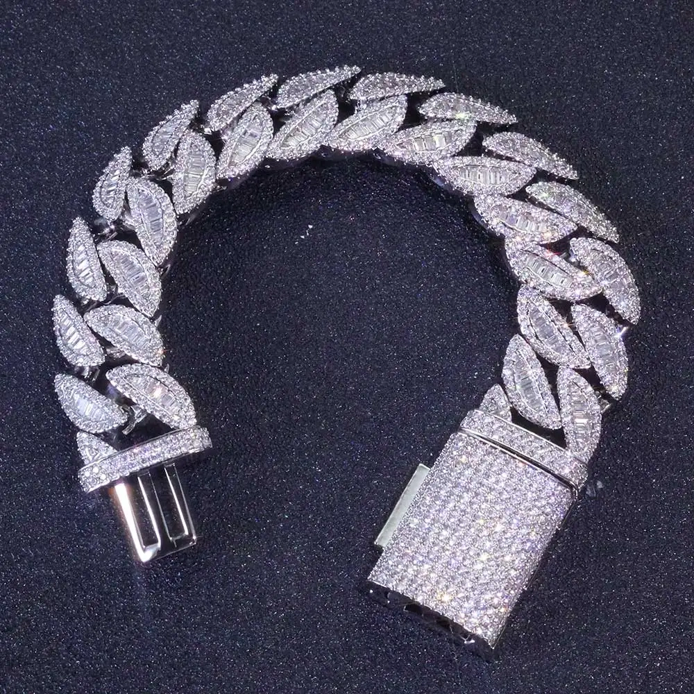 20MM 3 Rows Fashion Iced Cuban Bracelet Moon Shape Baguette Diamond Bracelets Men Women 18k Gold Plated Jewelry