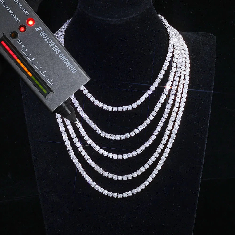 ESKEEM 925 Sterling Silver Moissanite Tennis Chain Luxury Custom 5mm VVS Moissanite Cluster Tennis Necklace Women Jewelry